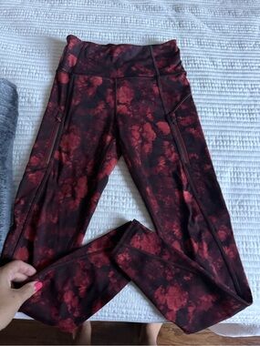 Athleta Maroon and Black Floral Performance Leggings
